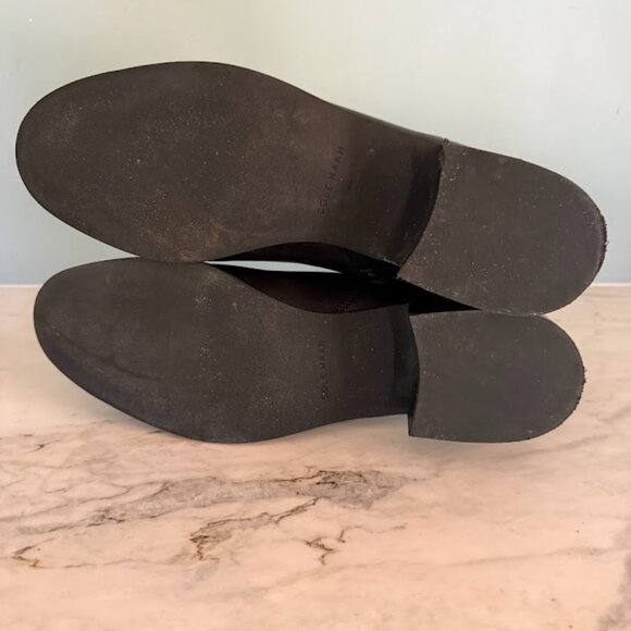 Cole Haan Black Leather Ankle Boot with Gold Buckle and Zipper, Size 11 - Picture 4 of 5